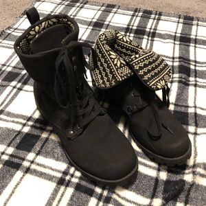 HP-Black Sweater Knit Fold-over Combat Boots NWT